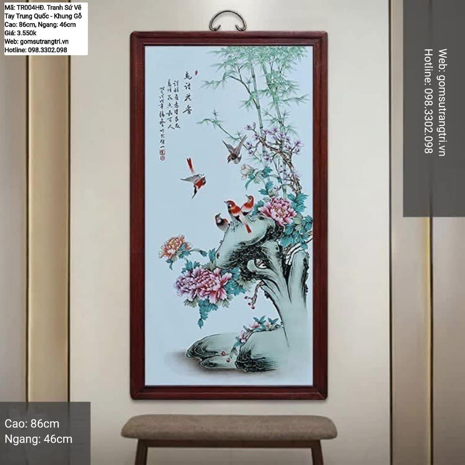 TRANH SỨ VẼ TAY TRUNG QUỐC - KHUNG GỖ